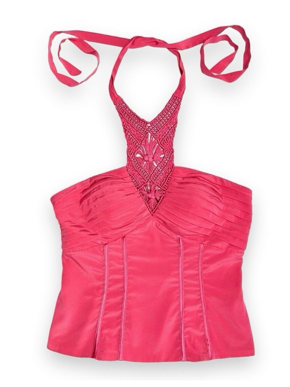 Y2K 2000s Bebe Silk Hot Pink Halter Corset Top
